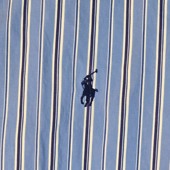 RALPH LAUREN BLUE LABEL MENS BUTTON DOWN LONG SLEEVE BLUE WHITE STRIPE LG - Picture 4 of 5